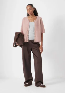 hush Jumpers & Cardigans|Wool Blend Short Sleeve Ribbed Cardigan Rosewood Pink