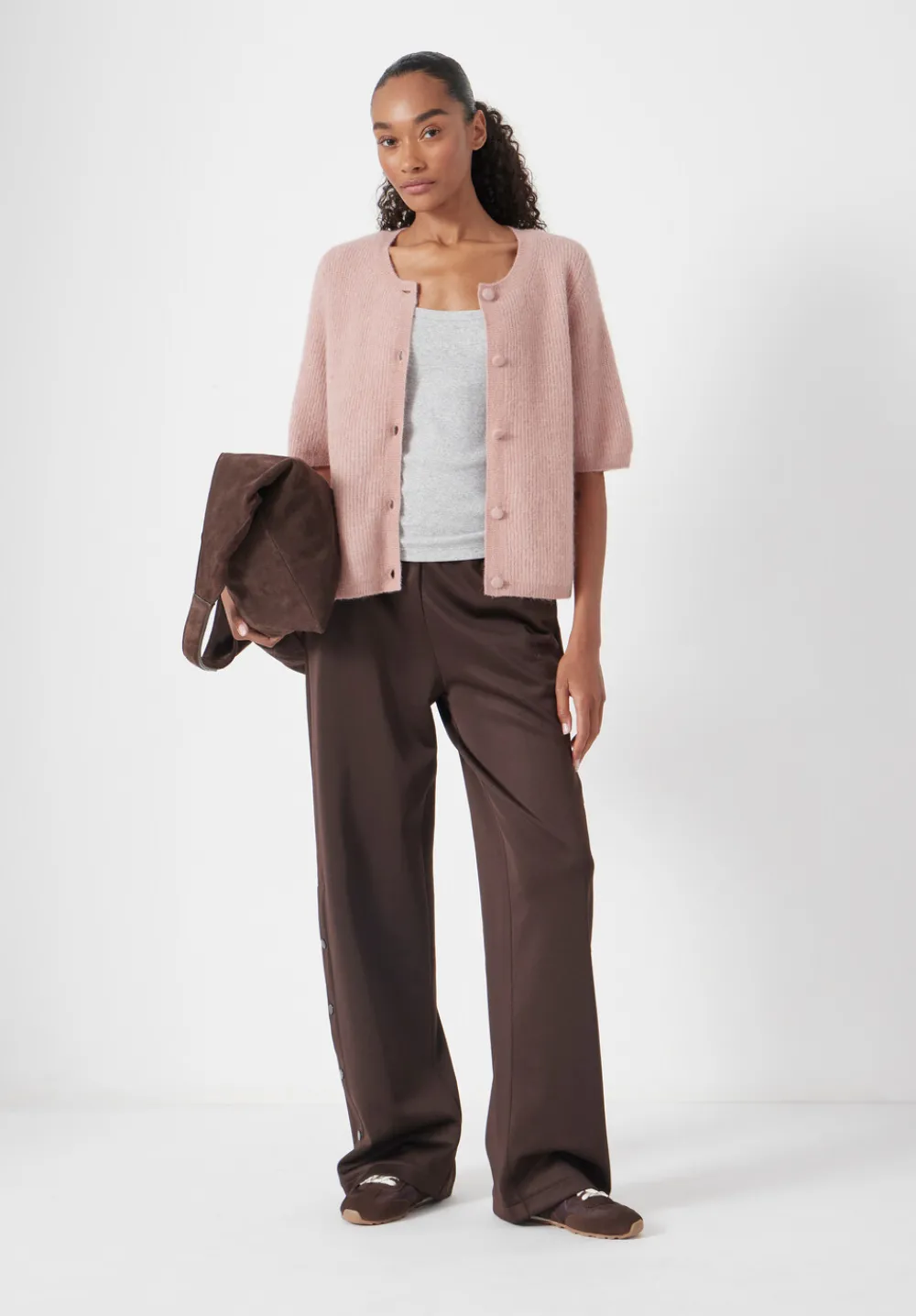 hush Jumpers & Cardigans|Wool Blend Short Sleeve Ribbed Cardigan Rosewood Pink