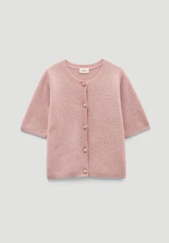 hush Jumpers & Cardigans|Wool Blend Short Sleeve Ribbed Cardigan Rosewood Pink