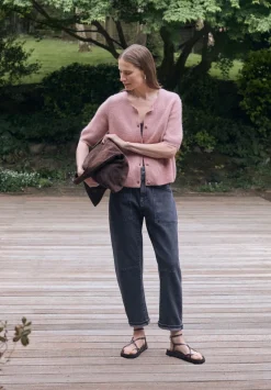hush Jumpers & Cardigans|Wool Blend Short Sleeve Ribbed Cardigan Rosewood Pink
