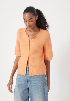 hush Jumpers & Cardigans|Wool Blend Short Sleeve Ribbed Cardigan Peach Orange