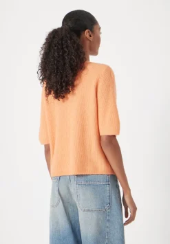hush Jumpers & Cardigans|Wool Blend Short Sleeve Ribbed Cardigan Peach Orange