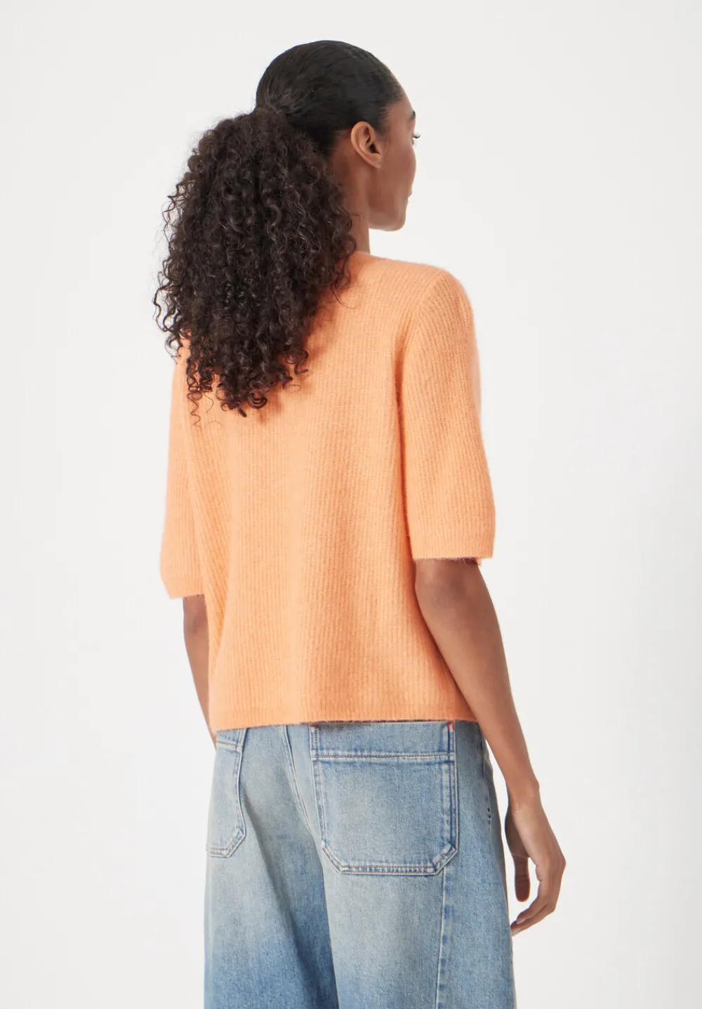 hush Jumpers & Cardigans|Wool Blend Short Sleeve Ribbed Cardigan Peach Orange
