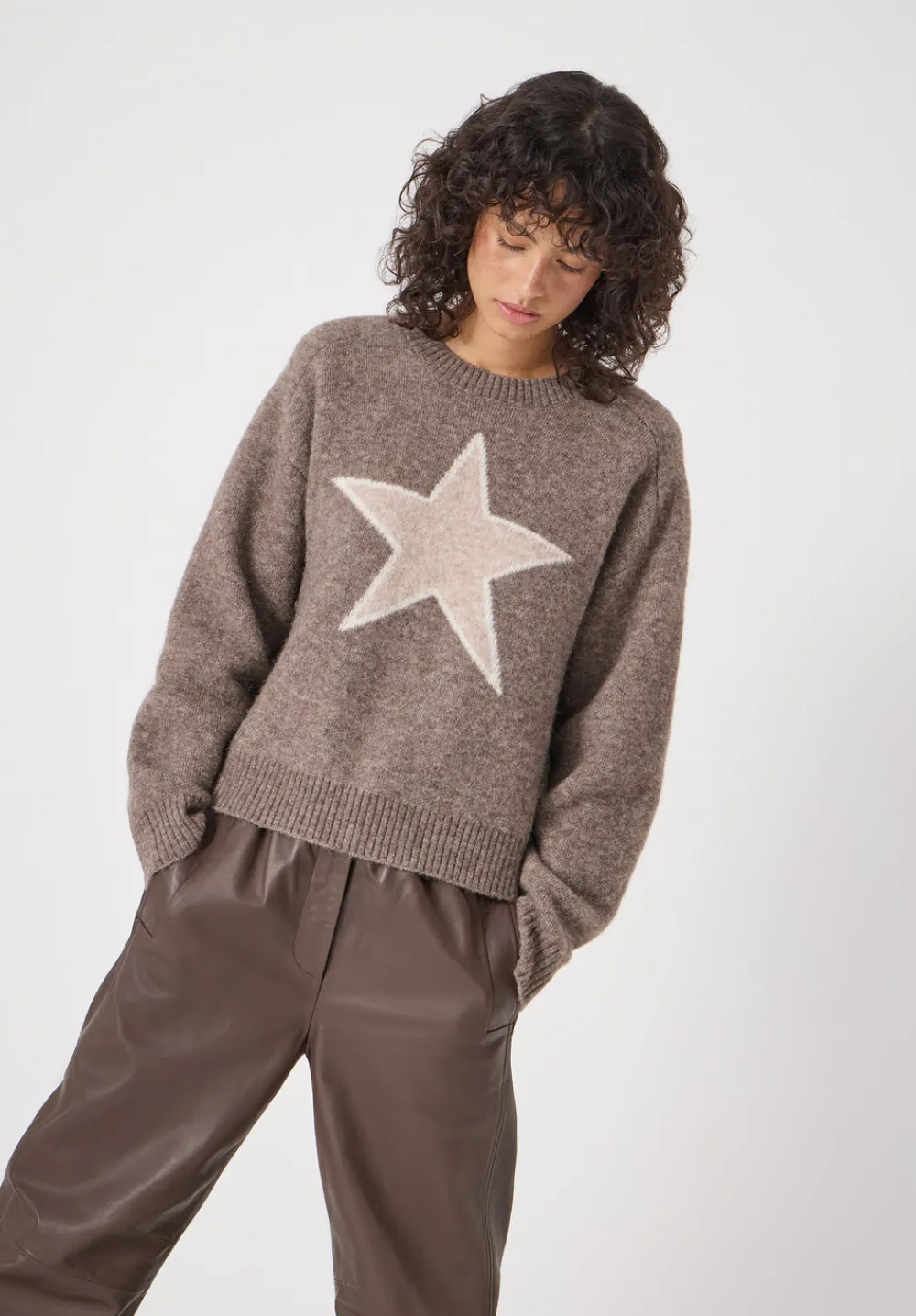 hush Jumpers & Cardigans|Wool Blend Star Jacquard Jumper Antler Brown