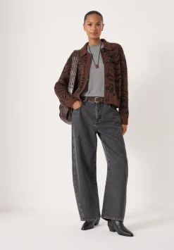 hush Jumpers & Cardigans|Wool Blend Tiger Jacquard Shirt Jacket Dark Brown
