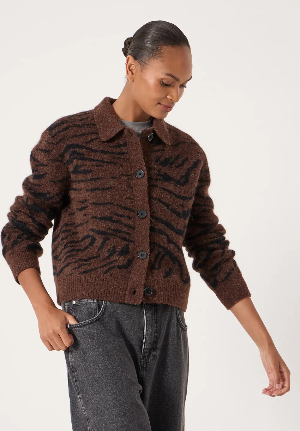 hush Jumpers & Cardigans|Wool Blend Tiger Jacquard Shirt Jacket Dark Brown