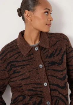 hush Jumpers & Cardigans|Wool Blend Tiger Jacquard Shirt Jacket Dark Brown