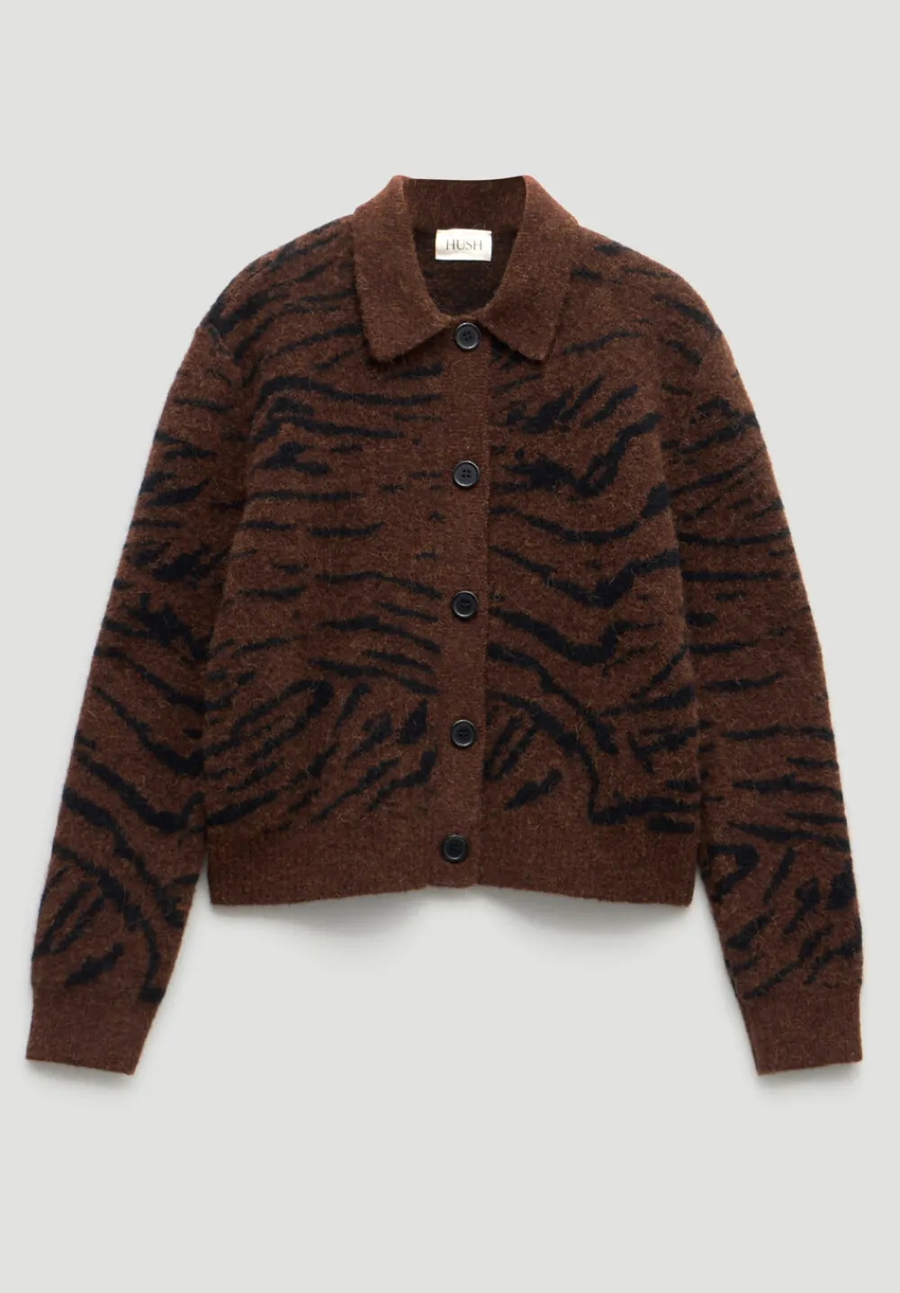 hush Jumpers & Cardigans|Wool Blend Tiger Jacquard Shirt Jacket Dark Brown