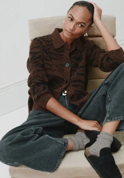 hush Jumpers & Cardigans|Wool Blend Tiger Jacquard Shirt Jacket Dark Brown