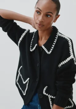 hush Jumpers & Cardigans|Wool Blend Whipstitch Trim Shirt Jacket Black