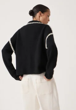 hush Jumpers & Cardigans|Wool Blend Whipstitch Trim Shirt Jacket Black