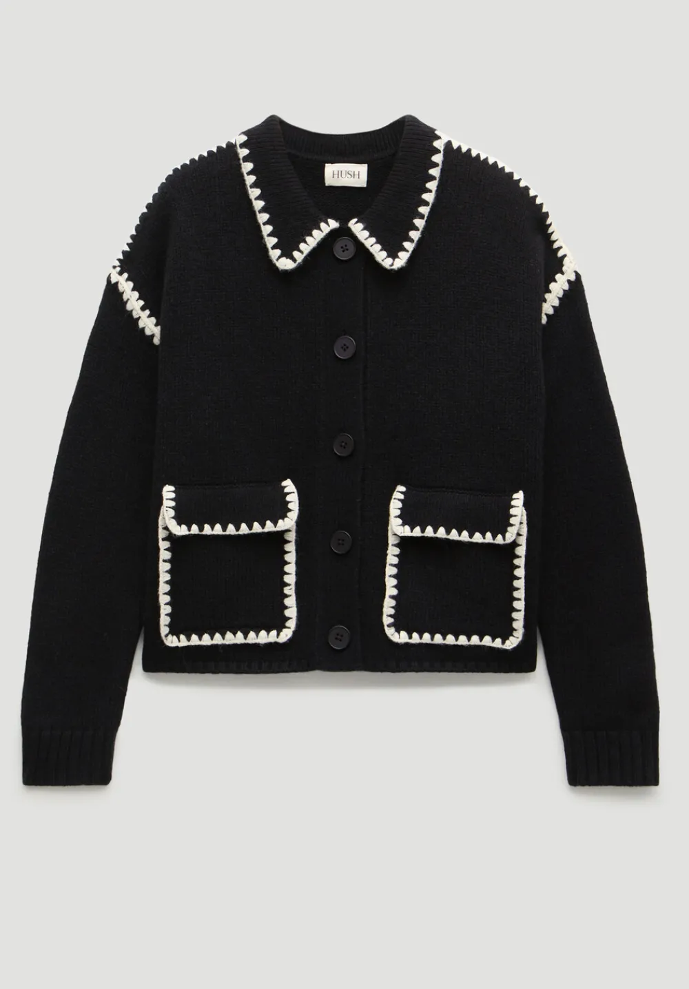 hush Jumpers & Cardigans|Wool Blend Whipstitch Trim Shirt Jacket Black