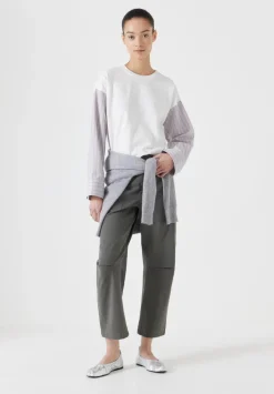 hush Tops & T-Shirts|Woven Mix Long Sleeve T-Shirt White