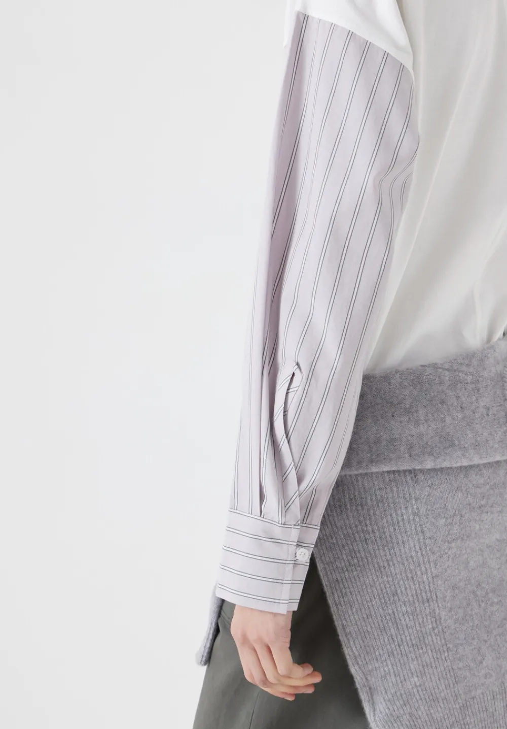 hush Tops & T-Shirts|Woven Mix Long Sleeve T-Shirt White