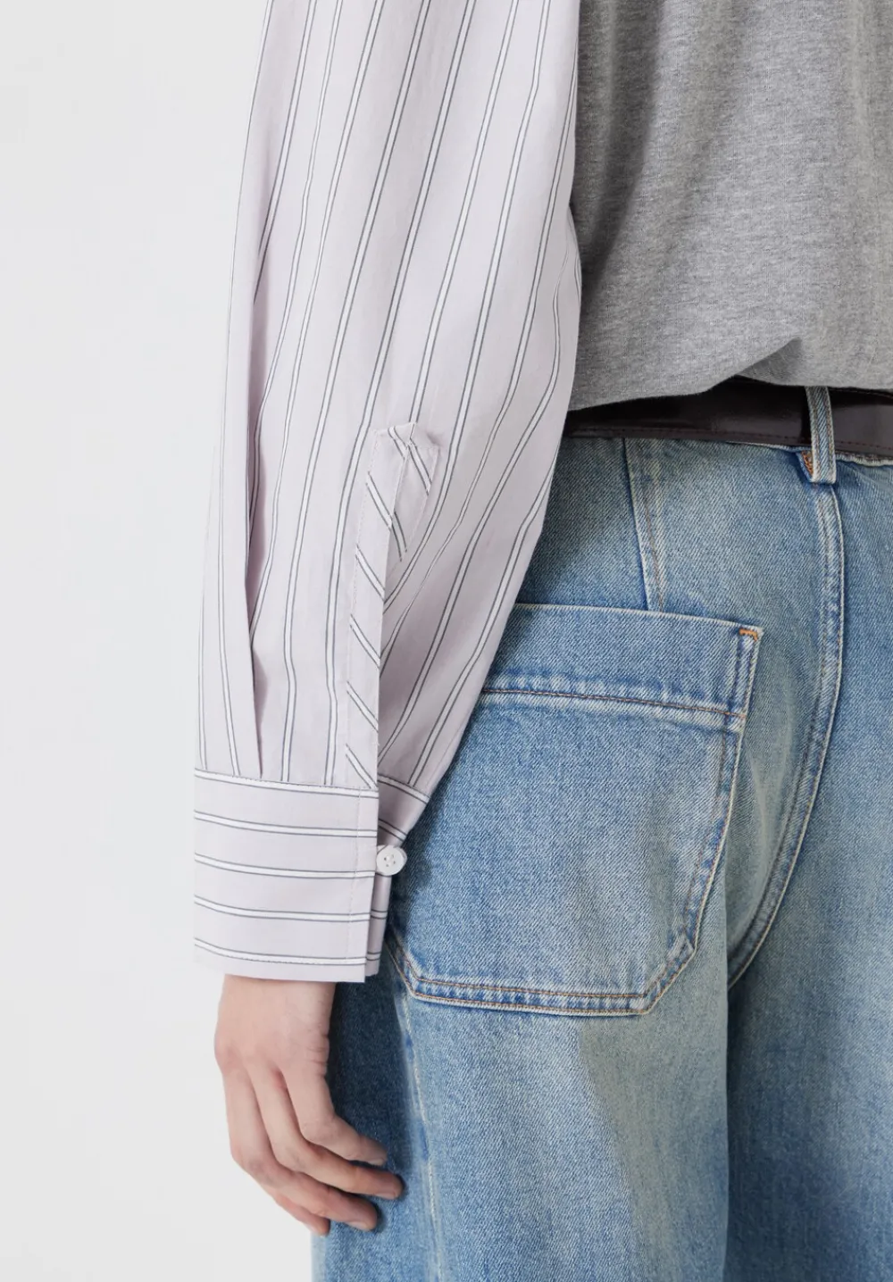 hush Tops & T-Shirts|Woven Mix Long Sleeve T-Shirt Grey Marl