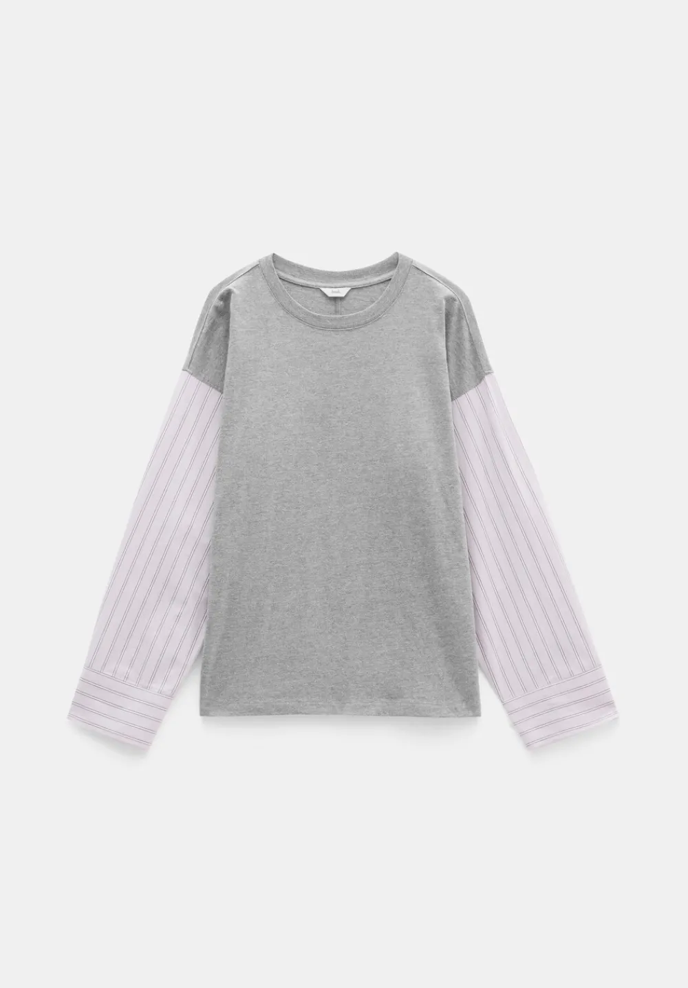 hush Tops & T-Shirts|Woven Mix Long Sleeve T-Shirt Grey Marl