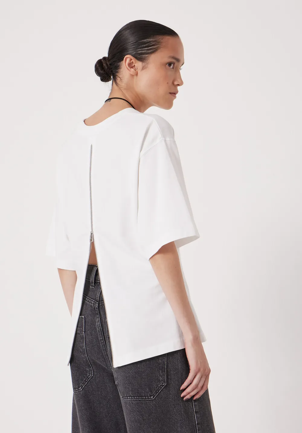hush Tops & T-Shirts|Zip Back Cotton T-Shirt White