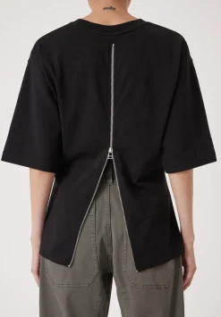 hush Tops & T-Shirts|Zip Back Cotton T-Shirt Black