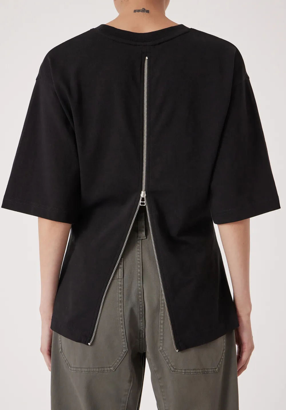 hush Tops & T-Shirts|Zip Back Cotton T-Shirt Black
