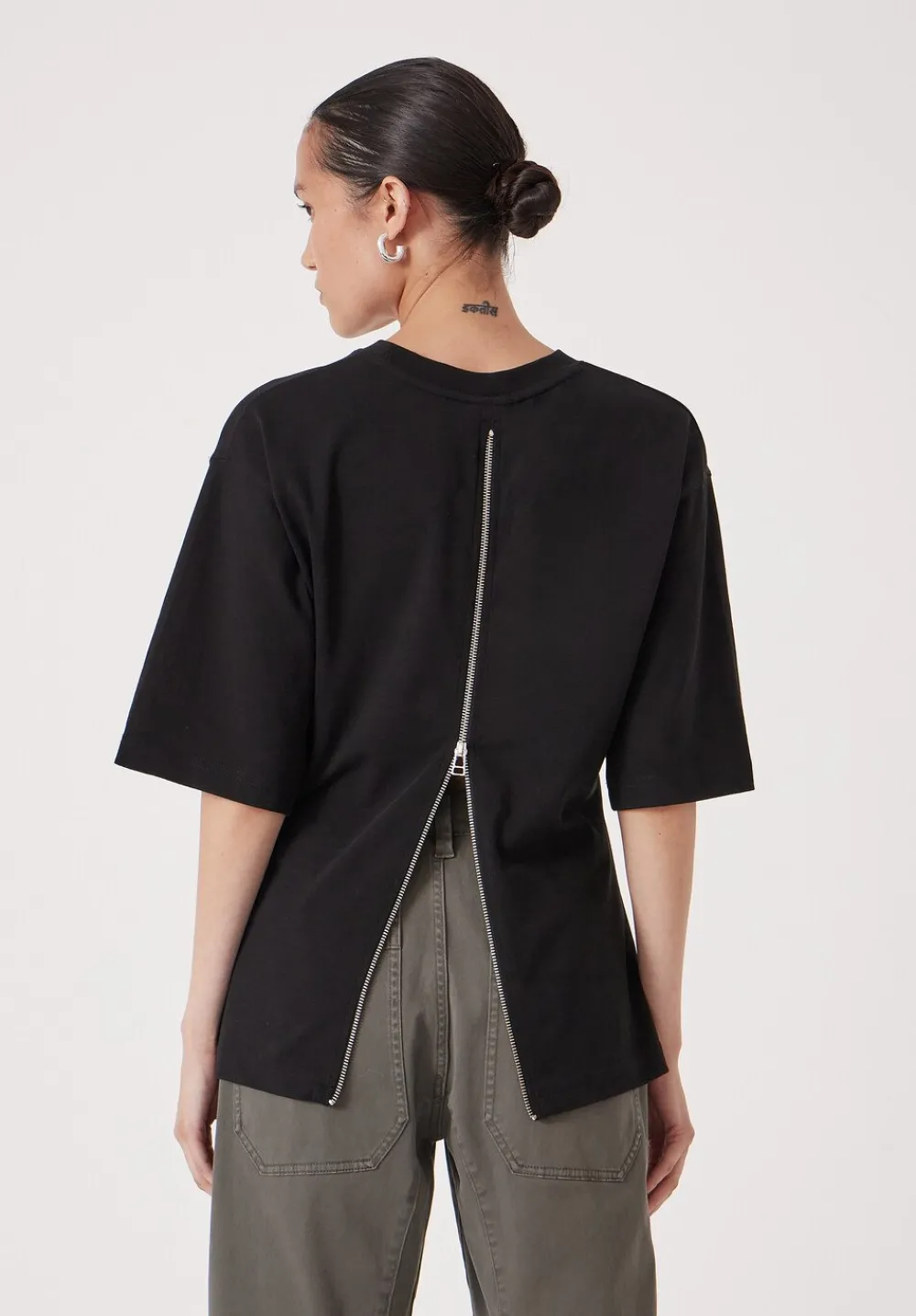 hush Tops & T-Shirts|Zip Back Cotton T-Shirt Black
