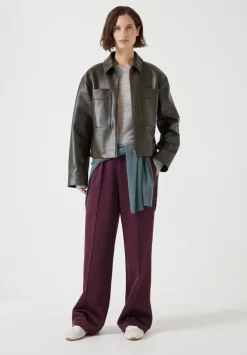 hush Jackets & Coats|Zip Front Leather Jacket Olive Green