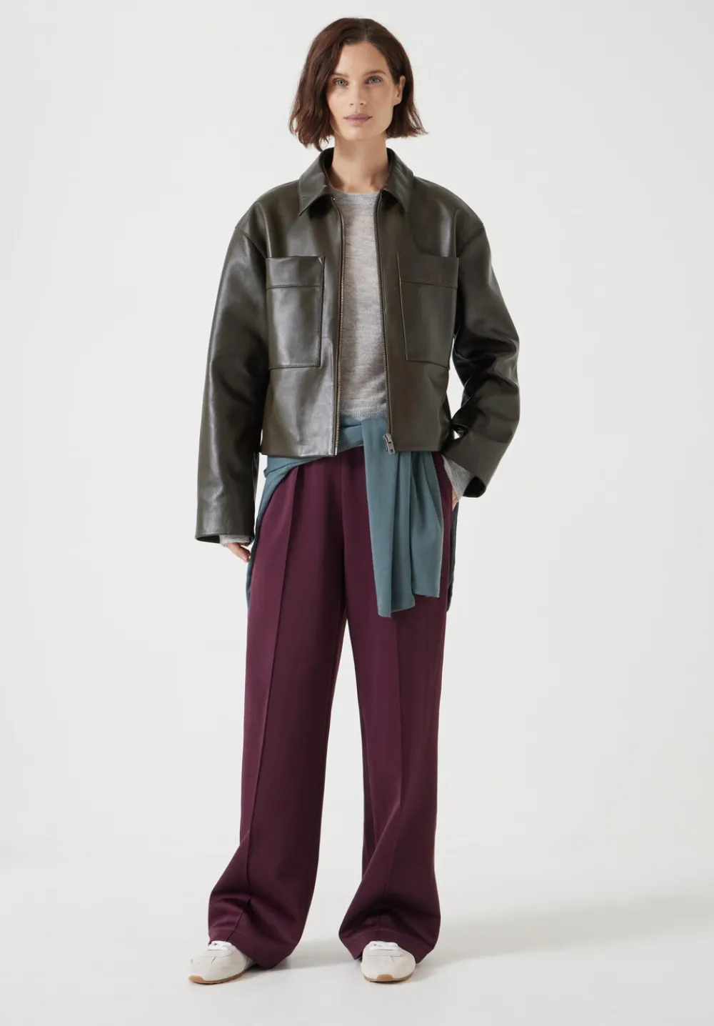hush Jackets & Coats|Zip Front Leather Jacket Olive Green