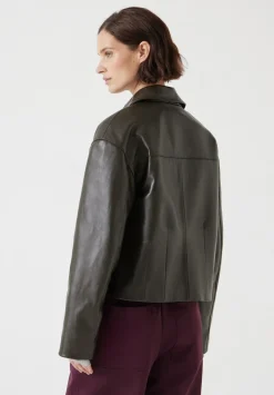 hush Jackets & Coats|Zip Front Leather Jacket Olive Green