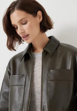 hush Jackets & Coats|Zip Front Leather Jacket Olive Green