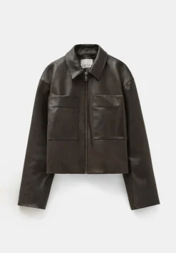 hush Jackets & Coats|Zip Front Leather Jacket Olive Green