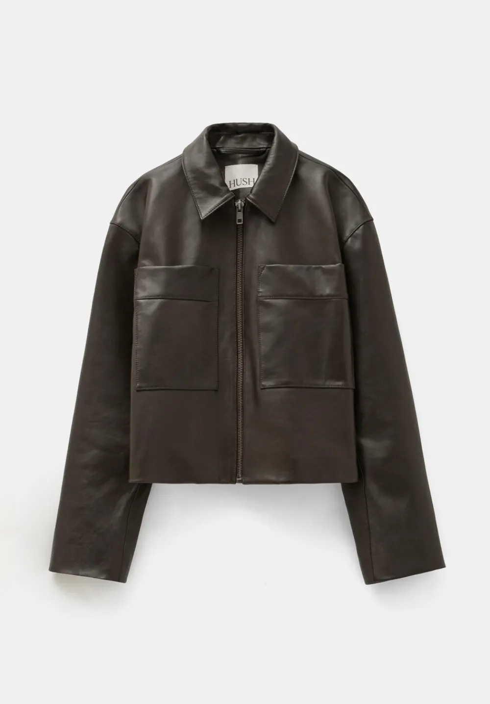 hush Jackets & Coats|Zip Front Leather Jacket Olive Green