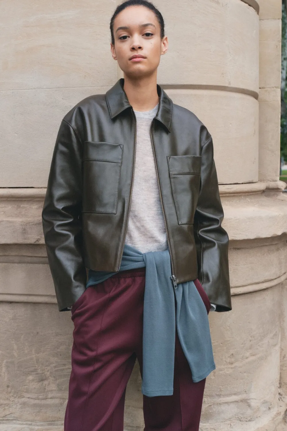 hush Jackets & Coats|Zip Front Leather Jacket Olive Green