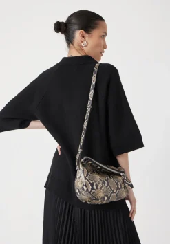 hush Bags|Zippy Crescent Leather Crossbody Bag Natural snake