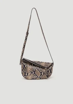 hush Bags|Zippy Crescent Leather Crossbody Bag Natural snake