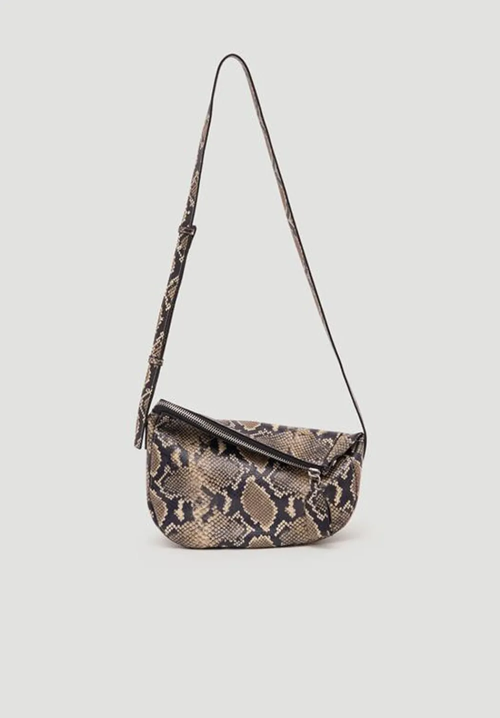 hush Bags|Zippy Crescent Leather Crossbody Bag Natural snake