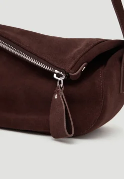 hush Bags|Zippy Crescent Leather Crossbody Bag Dark Brown