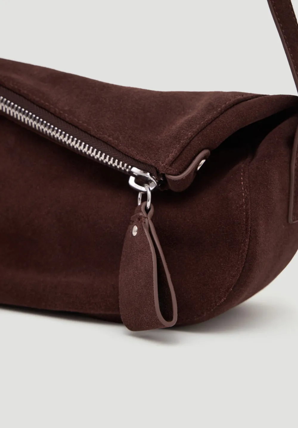 hush Bags|Zippy Crescent Leather Crossbody Bag Dark Brown