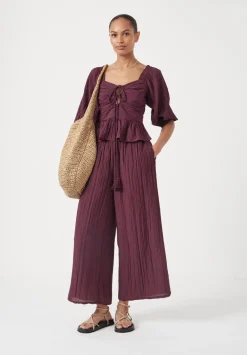hush Tops & T-Shirts|Zoe Crinkle Peplum Top Wine Red