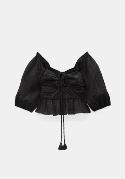 hush Tops & T-Shirts|Zoe Crinkle Peplum Top Black
